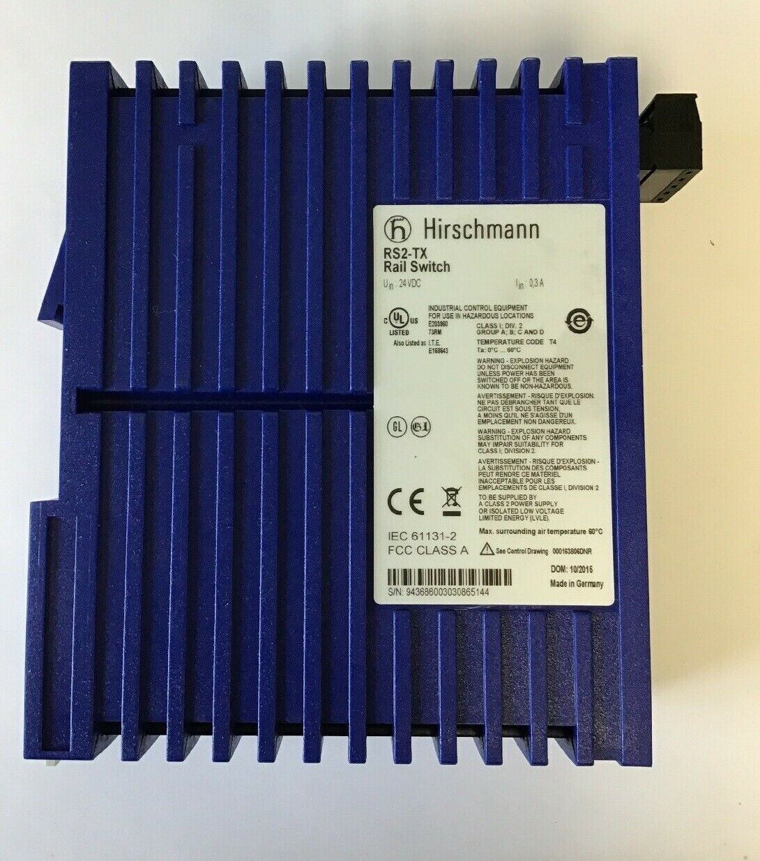 HIRSCHMANN RS2-TX RAIL SWITCH 24VDC 0,3A 8 PORT