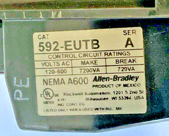 ALLEN-BRADLEY 592-EUTB RELAY SER.A 600VAC