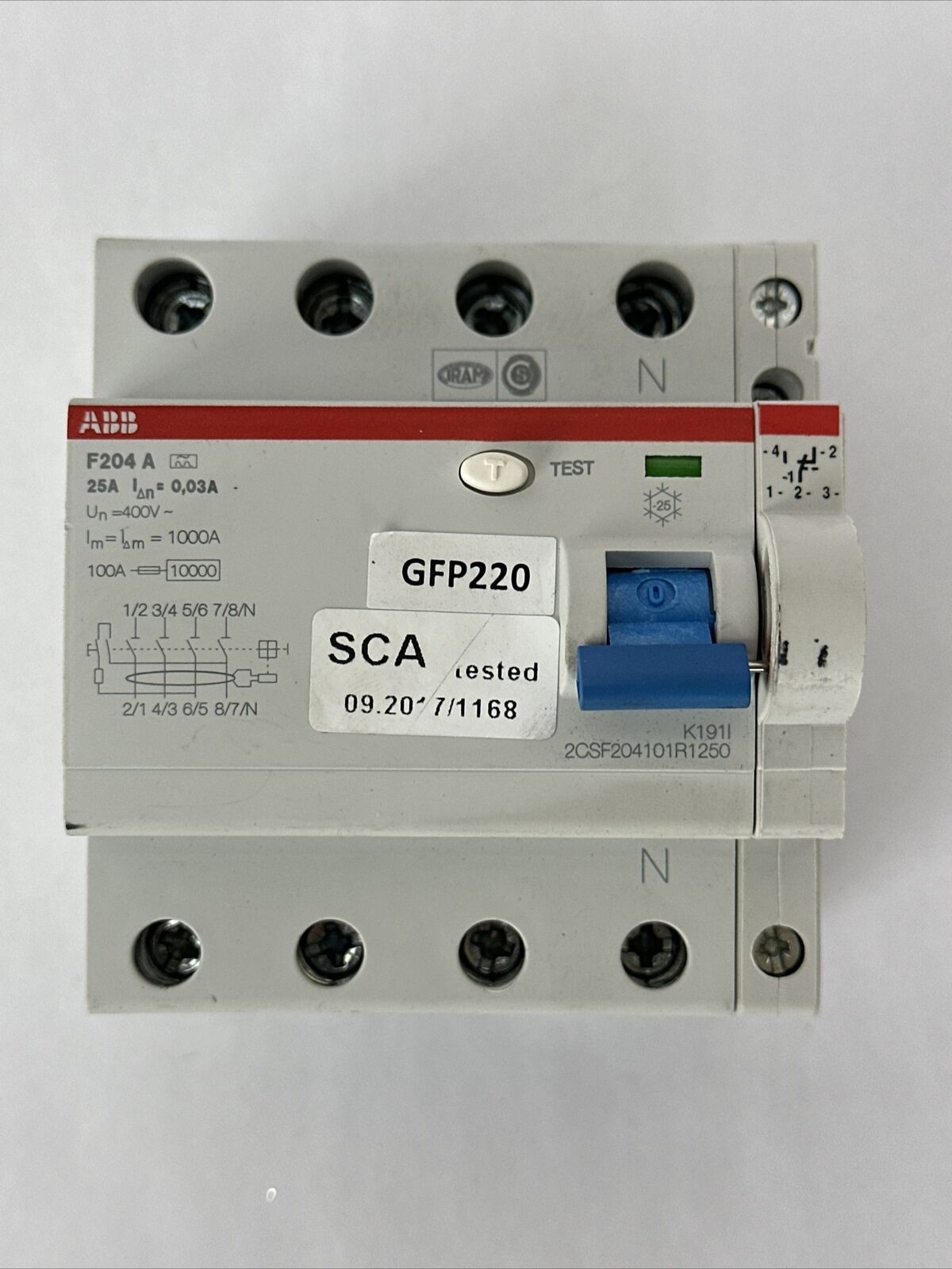 ABB 2CSF204101R1250 GROUND FAULT CURRENT INTERRUPT 25A 2CDS200912R0001