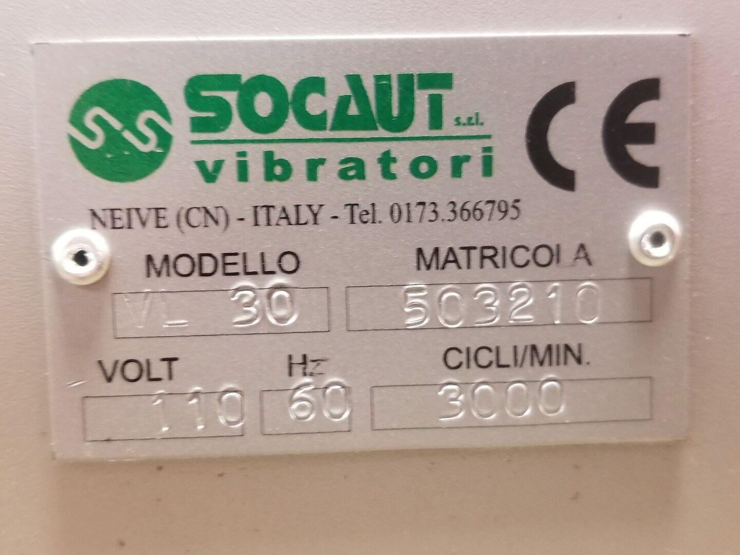 SOCAUT VIBRATORI MODEL VL30 PARTS VIBRATOR 110V 50320