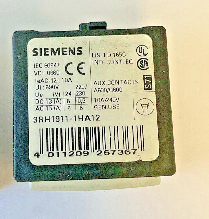SIEMENS 3RH1911-1HA12 AUXILIARY CONTACT 10A 240V****LOTOF3****