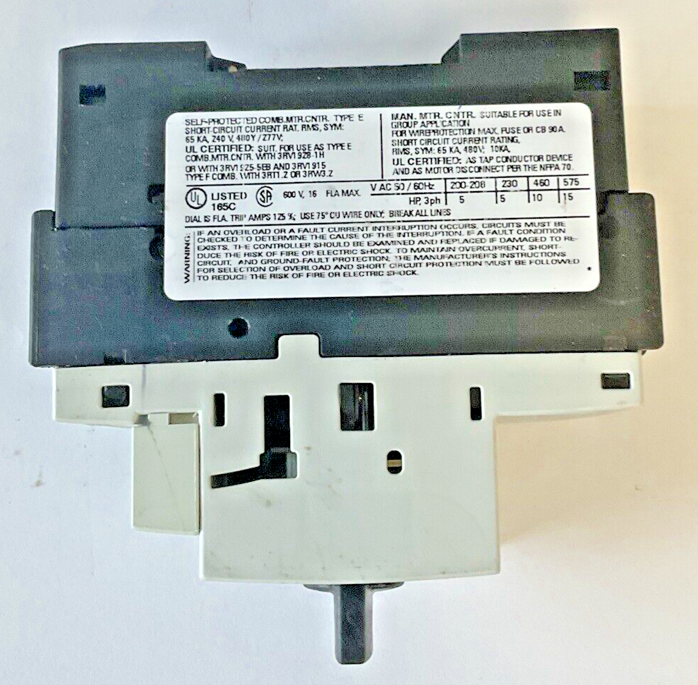 SIEMENS 3RV1021-4AA10 MOTOR CONTROL 208A 600V