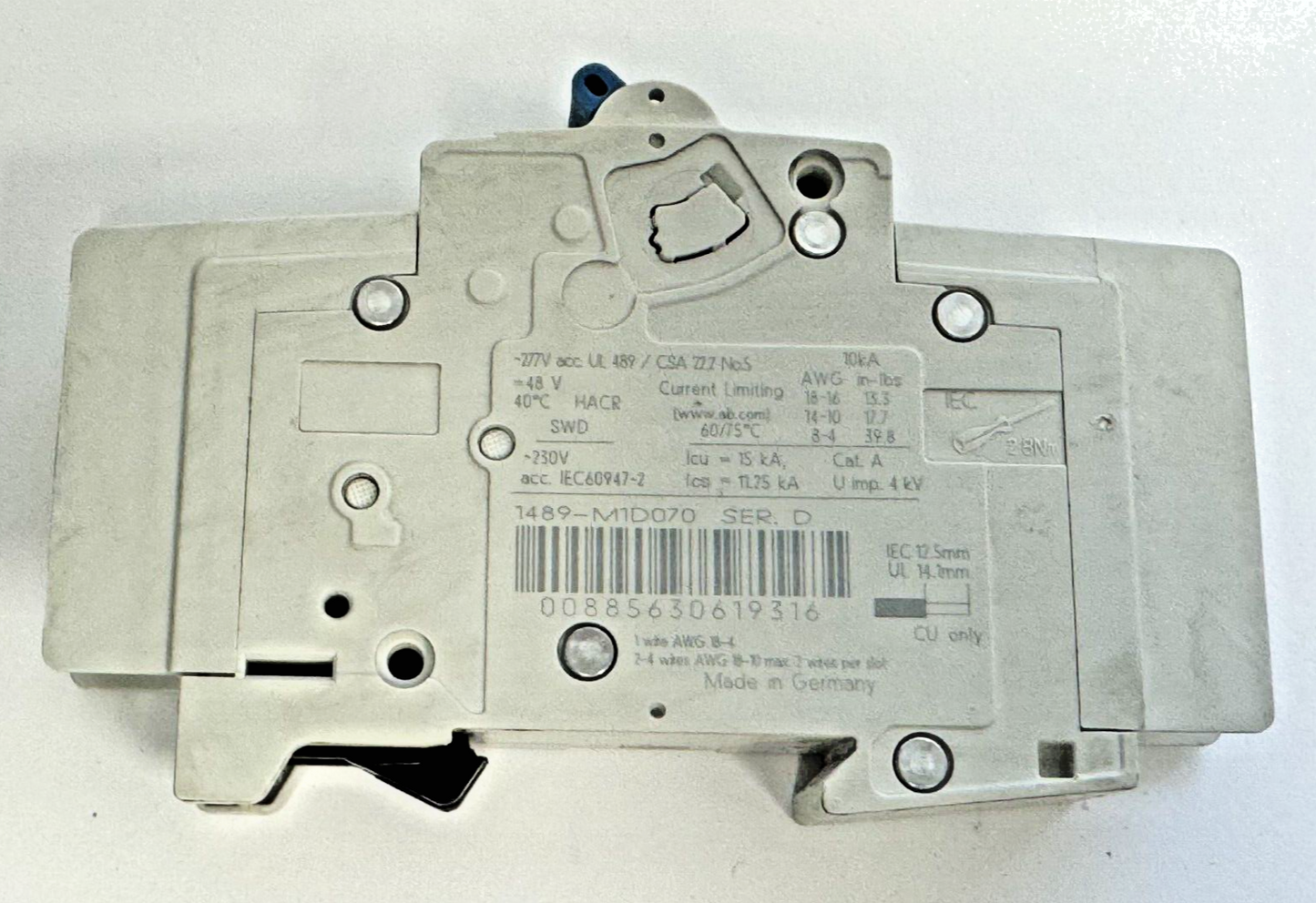 ALLEN-BRADLEY - 1489-M1D070 SER. D - MINIATURE CIRCUIT BREAKER - 1 P, 7A, 277 V