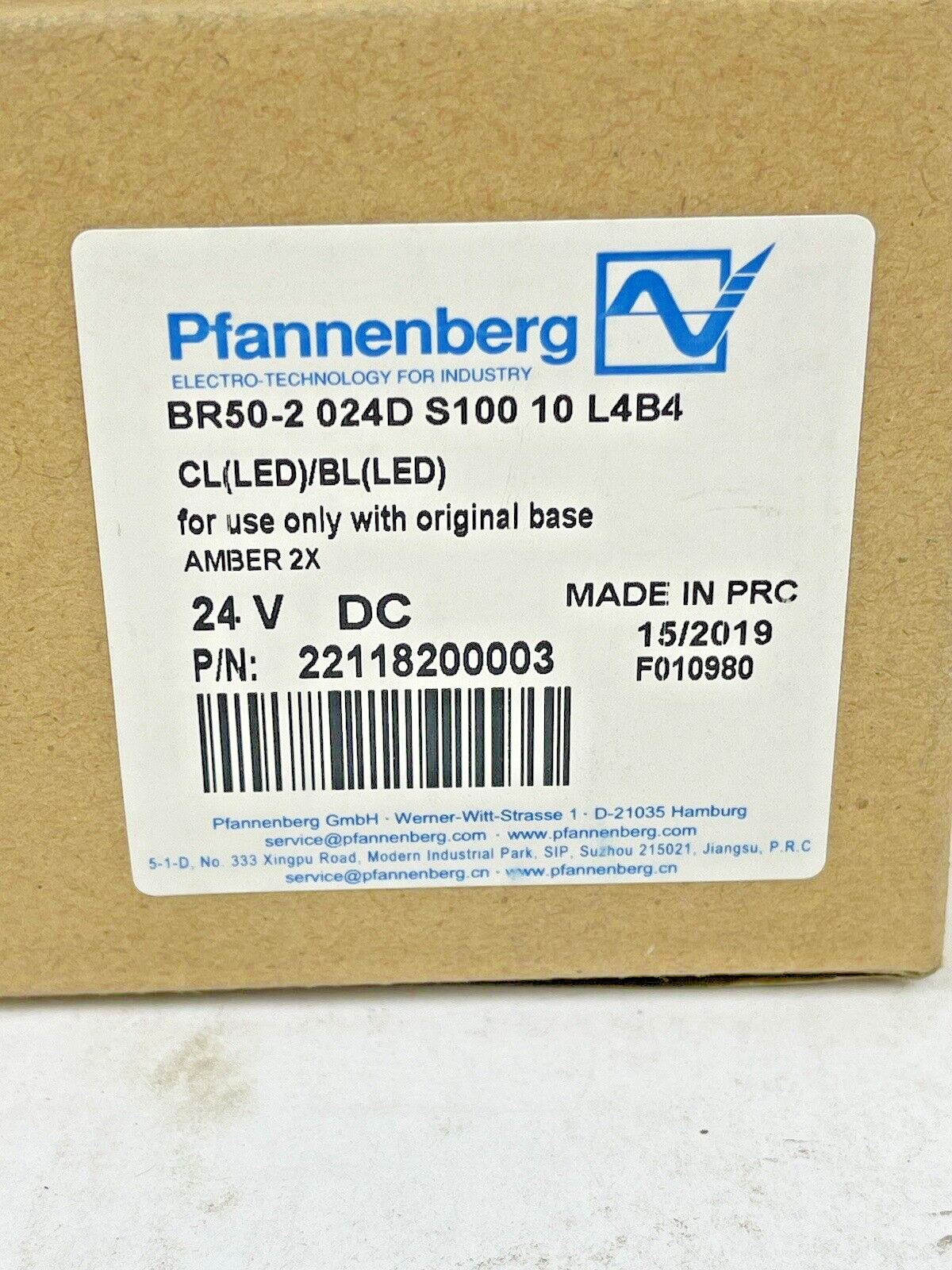 PFANNENBERG - 22118200003 - AMBER STACKLIGHT - BR50-2 024D S100 10 L4B4 - BR50