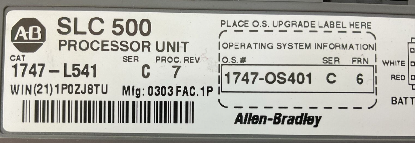 ALLEN BRADLEY 1747-L541 SER C PROC REV 7 PROCESSOR UNIT 1747-OS401 SER C FRN 6