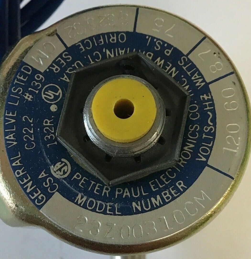 PETER PAUL 23Z00310CM VALVE 120V 60HZ 8.7WATTS P.S.I. 75 SER.CM 3/32 3/32