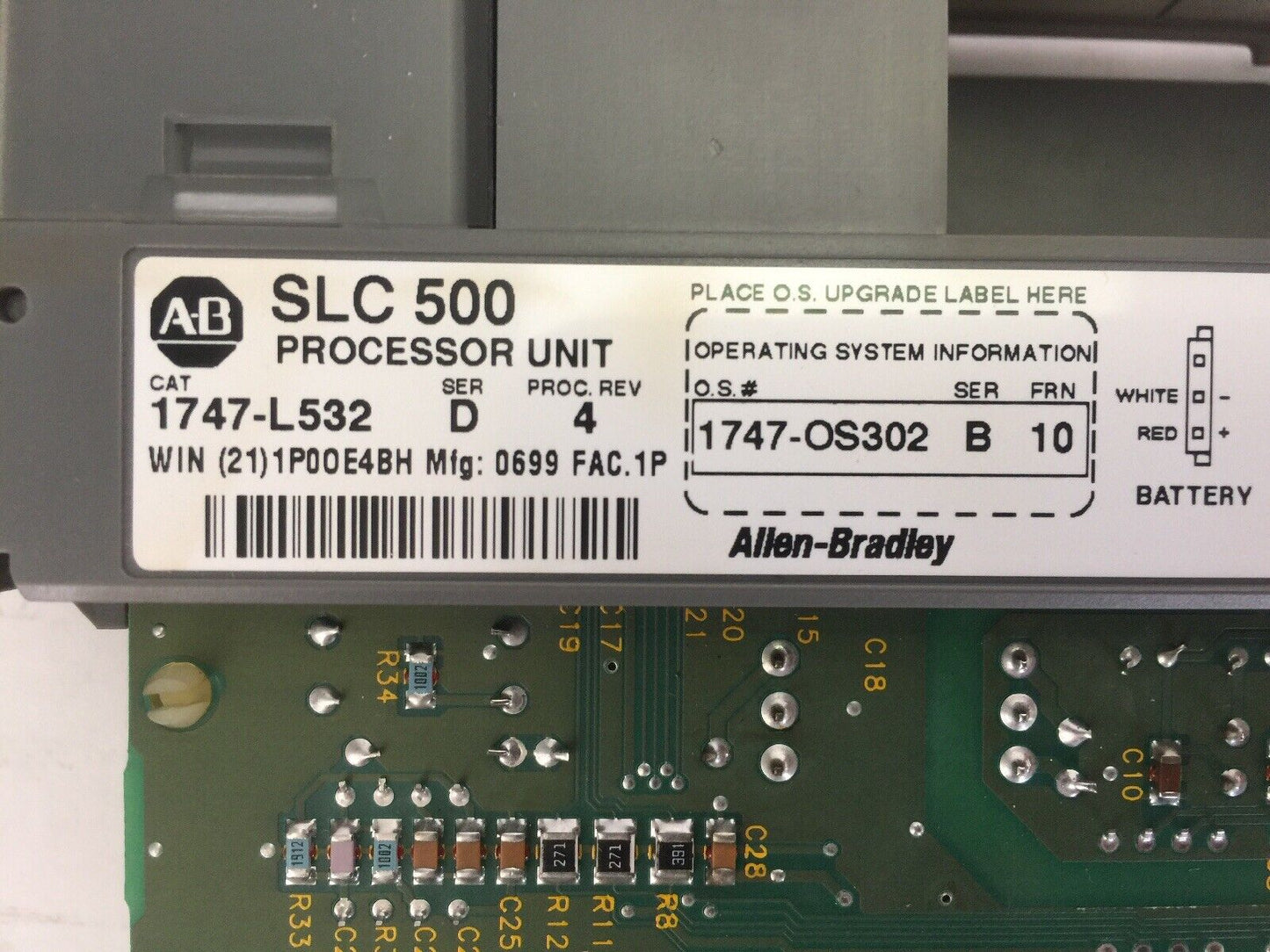 ALLEN BRADLEY 1747-L532 PROCESSOR UNIT 24VDC SER D PROC REV 4 1747-OS302 SER B