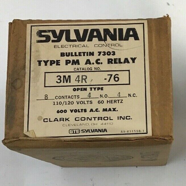 SYLVANIA 7303 3M4R-76 TYPE PM AC RELAY / 110-120V / 4 N.O. / 4 N.C./ NEW SURPLUS