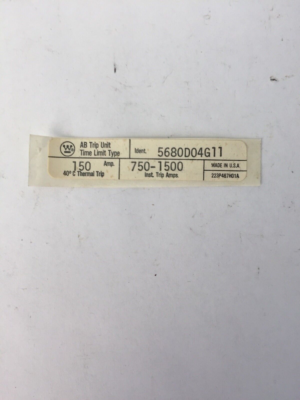 WESTINGHOUSE HLB2150T TRIP UNIT 2POLE 150AMP THERMAL TRIP 750-1500A INST. TRIP