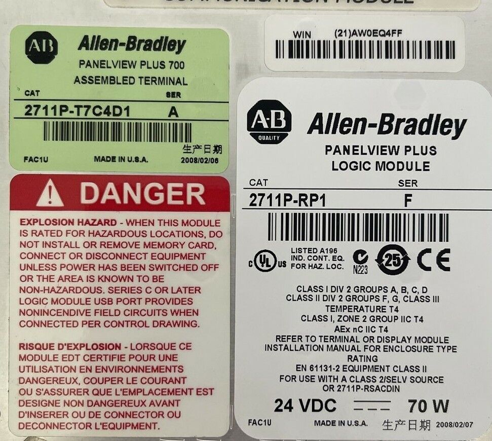 ALLEN BRADLEY 2711P-RP1 SER F PANELVIEW PLUS LOGIC MODULE 2711P-T7C4D1 SER A