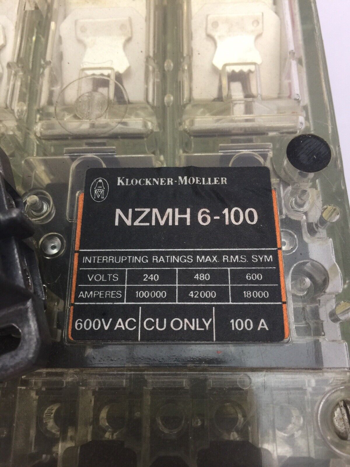 KLOCKNER MOELLER NZMH6-100 CIRCUIT BREAKER 600VAC 100A ZM6-100-CNA THERMAL TRIP