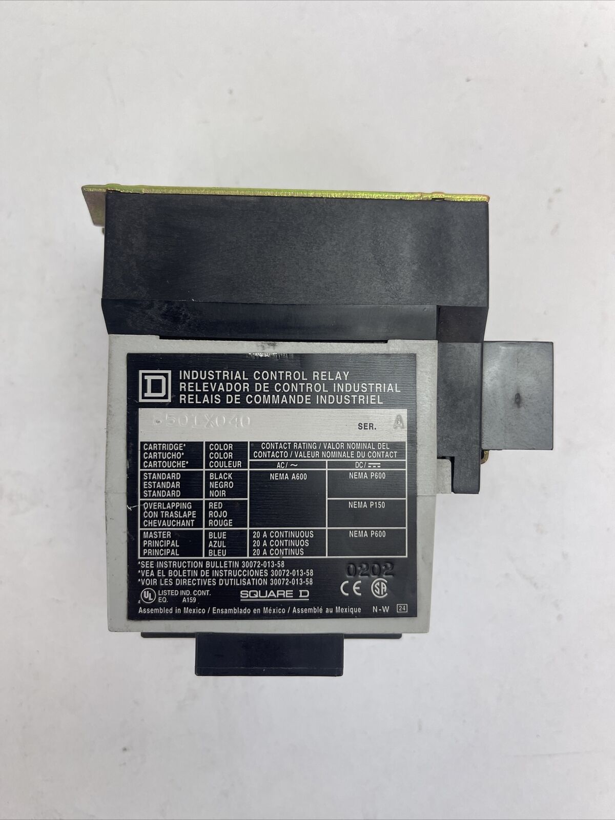 SQUARE D 8501X040 INDUSTRIAL CONTROL RELAY SER A COIL 120V 60HZ