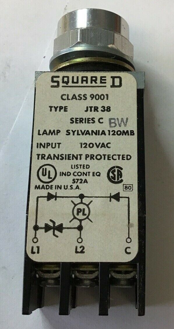 SQUARE D 9001 JTR38 DIODE REMOTE TEST PILOT LIGHT 120VAC SER.C