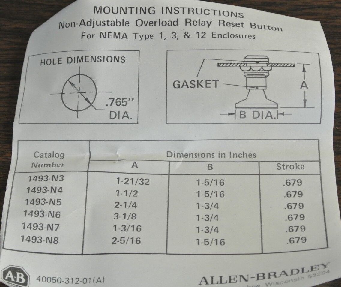 ALLEN-BRADLEY 1493-N3 Ser. L OVERLOAD RELAY RESET ASSEMBLY NEW SURPLUS