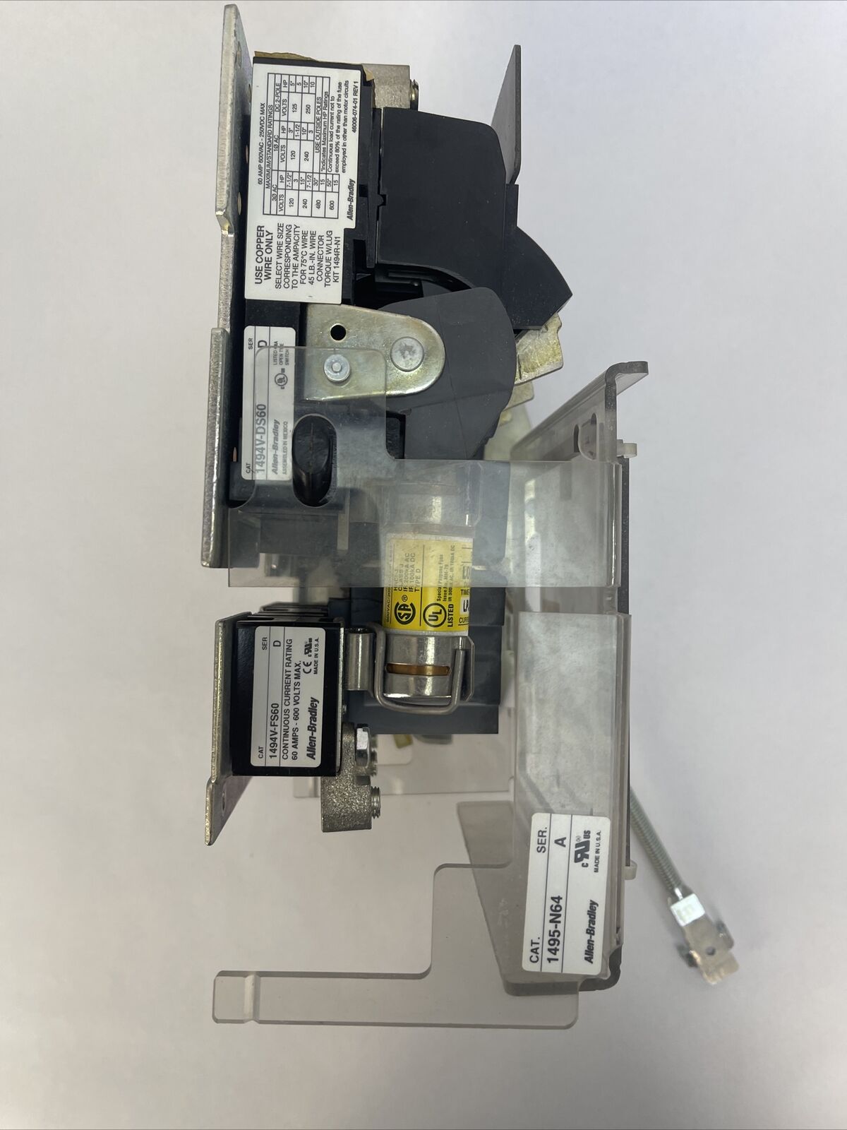 ALLEN BRADLEY DISCONNECT SWITCH 1494V-DS60 SER D 600VAC 250VDC 60A 15HP 1494V-FS