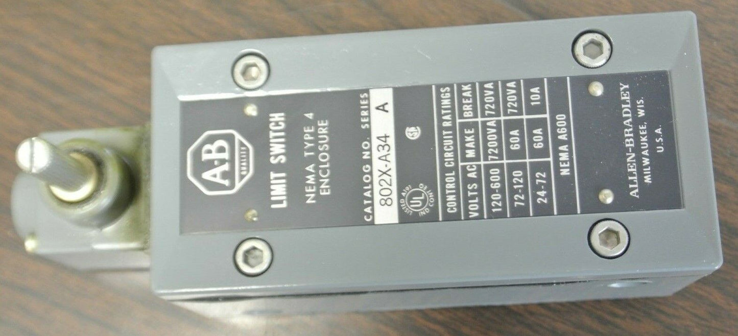 ALLEN-BRADLEY 802X-A34 WATERTIGHT LIMIT SWITCH / 24-600VAC / NEW SURPLUS