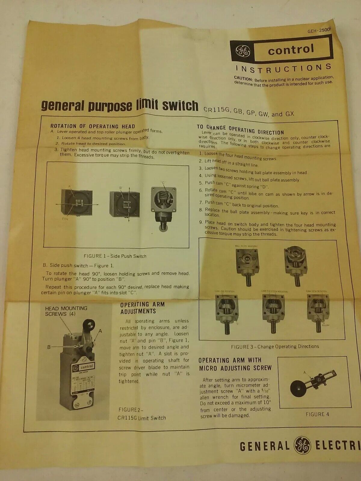 GE, CR115GW51249, LIMIT SWITCH, 600V MAX, 10AMP, CR115GW, GENERAL ELECTRIC, NEW