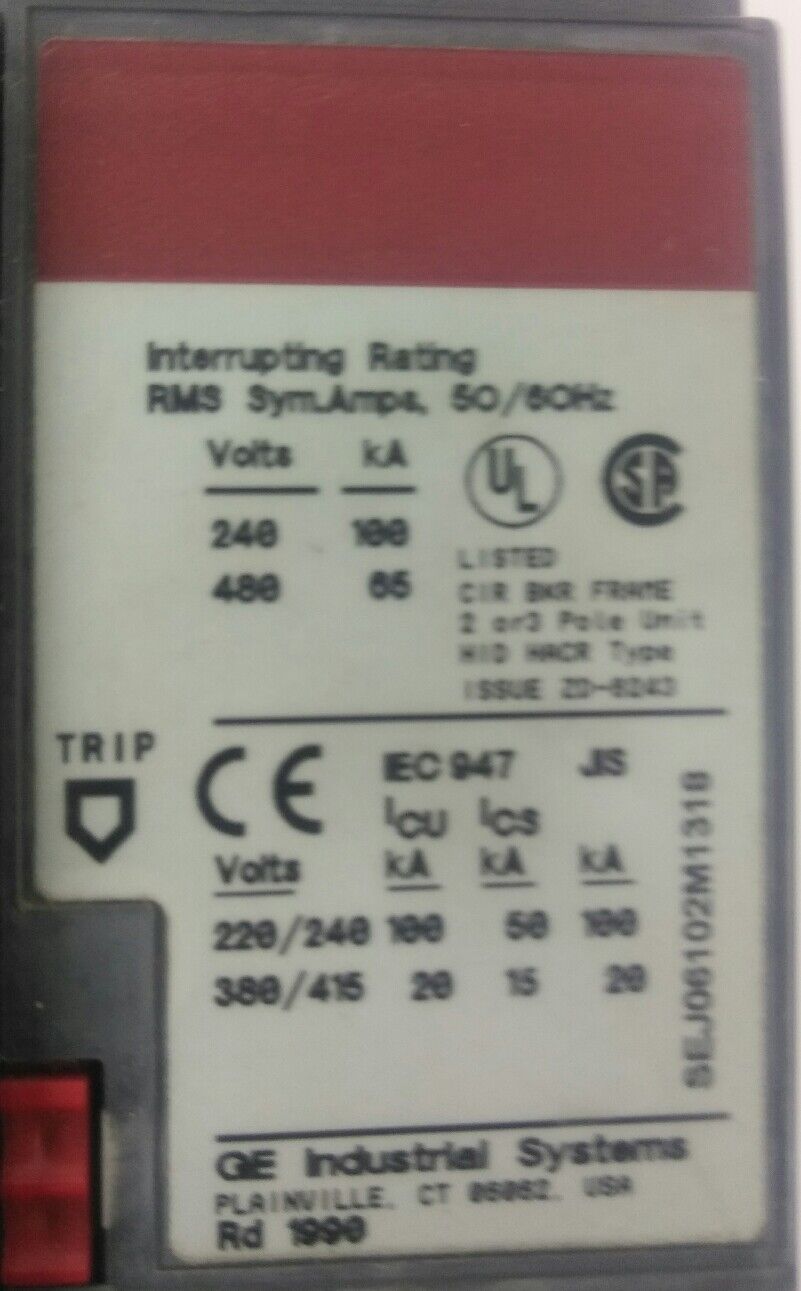 GE SELA24AT0030 2P, 30A, 480V,CIRCUIT BREAKER W/ 20A PLUG, USED GOOD CONDITION