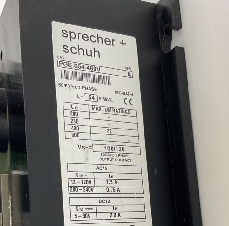 SPRECHER+SCHUH PGE-054-480V SOFT START SER.A 54A 50/60HZ 3PHASE 40HP