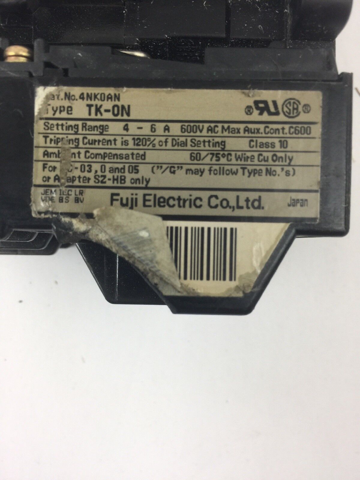 FUJI ELECTRIC 4NC0F0 TYPE SC-0 CONTACTOR 4NK0AN TYPE TK-0N OVERLOAD RELAY