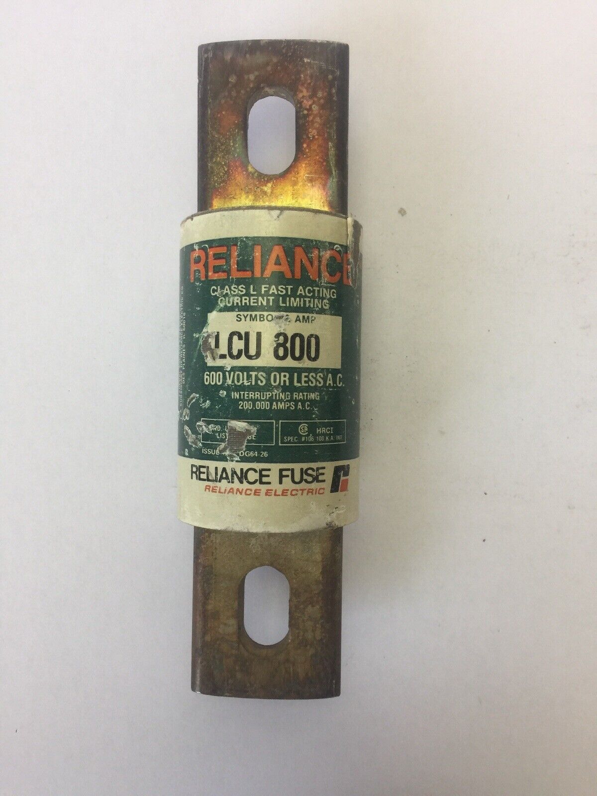 RELIANCE LCU 800 CLASS L FAST ACTING CURRENT LIMITING FUSE 800 AMPS 600 VAC