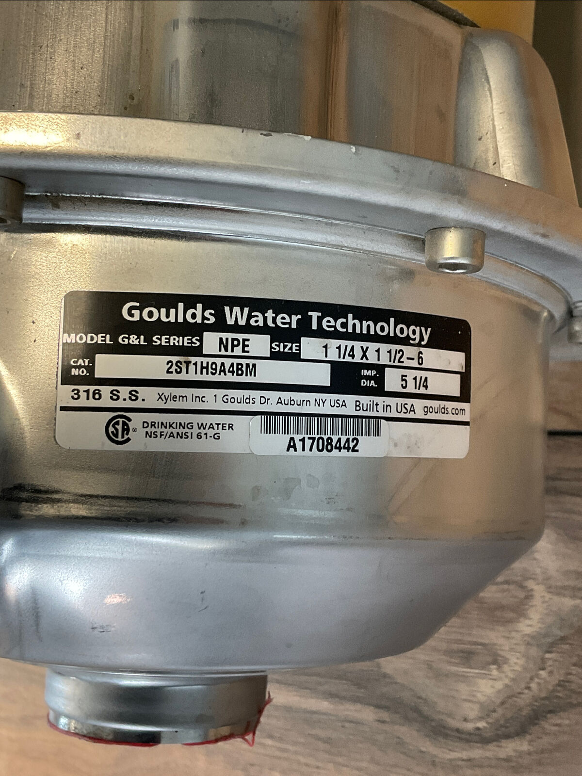 GOULD WATER TECHNOLOGY 2ST1H9A4BM NPE 1 1/4 X 1 1/2-6 PUMP E09A32E5BB2S 3HP