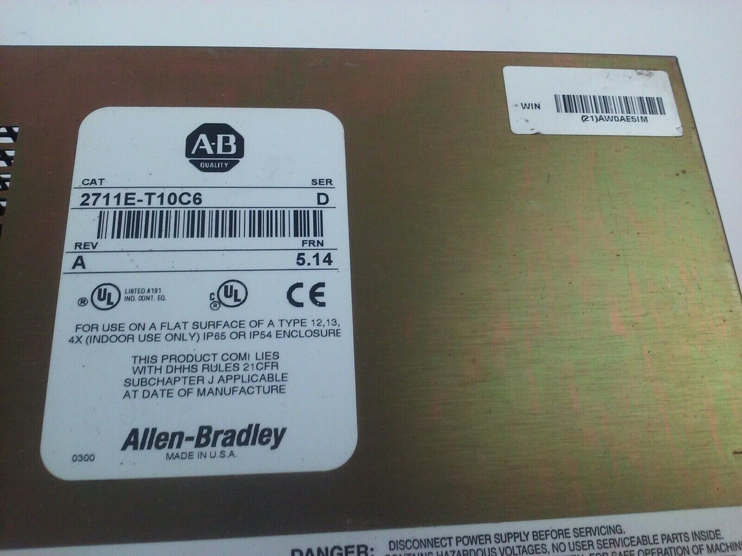 ALLEN BRADLEY 2711E-T10C6 SER. D REV. A PANELVIEW 1000E TERMINAL FRN 5.14