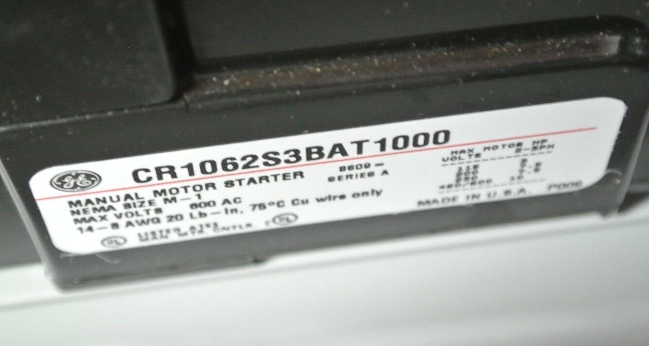 GE CR1062S3BAT3000 - MANUAL MOTOR STARTER, TOGGLE 3-P NO OVERLOAD - NEW SURPLUS