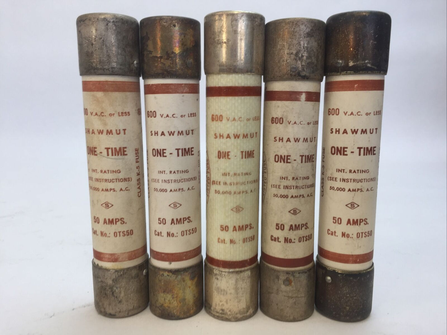 SHAWMUT OTS50 ONE-TIME FUSE 50AMP 600VAC CLASS K5 (LOT OF 5)
