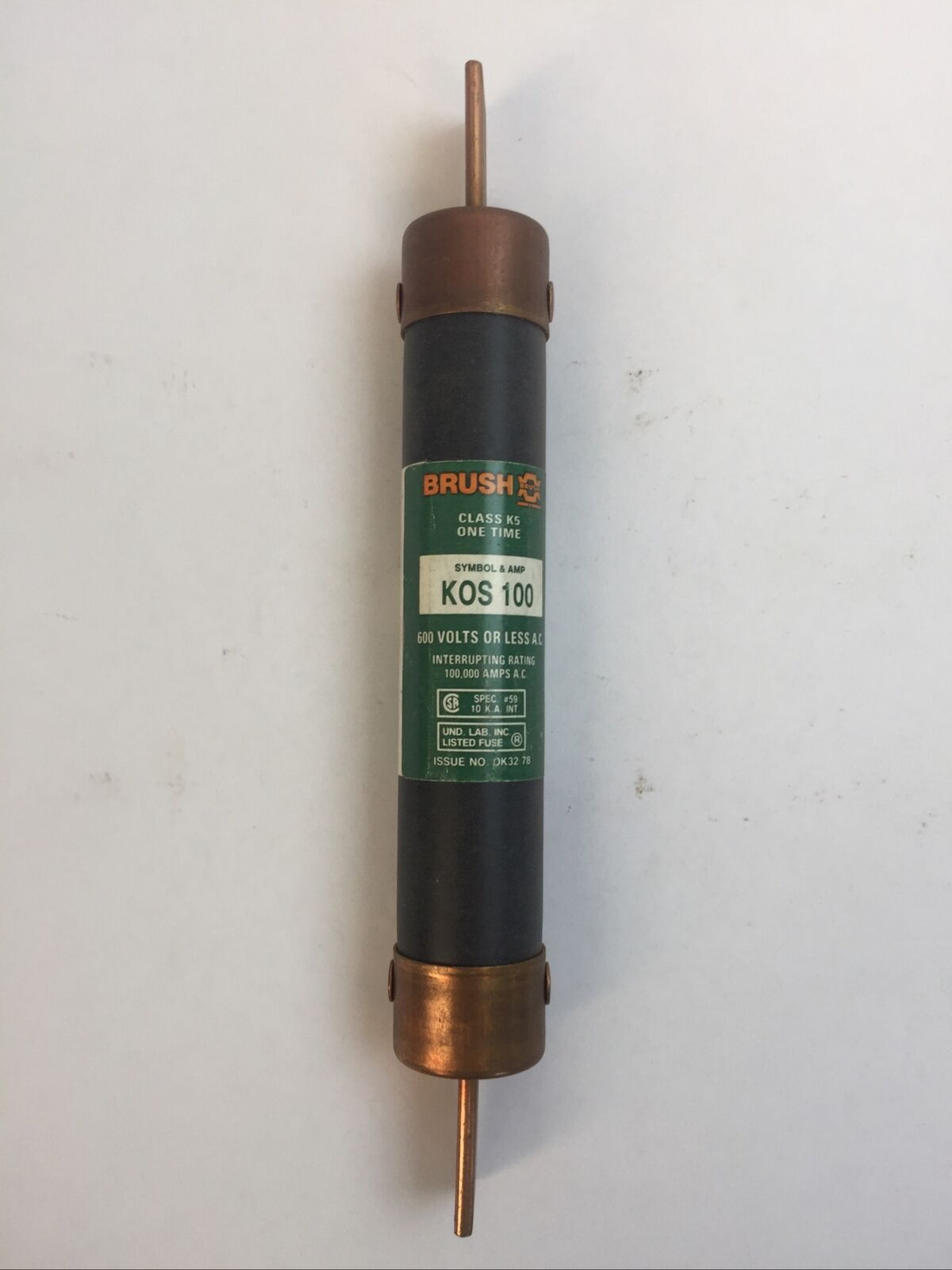BRUSH KOS100 CLASS K5 ONE TIME FUSE 100AMP 600VAC