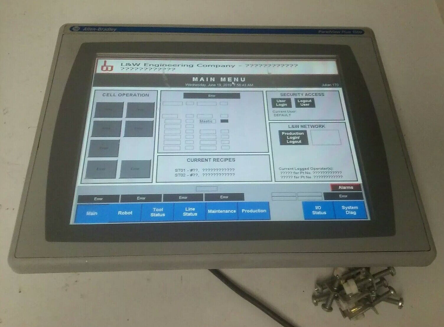 ALLEN BRADLEY 2711P-T15C4A6 PANELVIEW PLUS 1500 TOUCH SCREEN MONITOR SERIES A