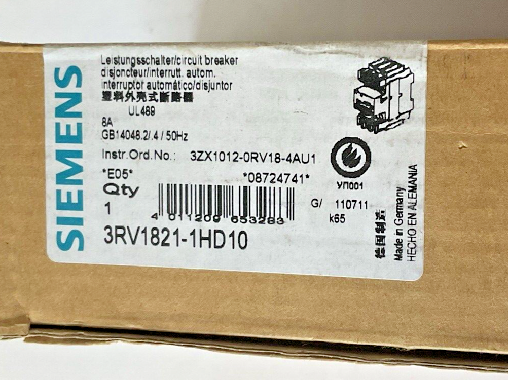 SIEMENS 3RV1821-1HD10 COMBINATION MOTOR CONTROL 8A