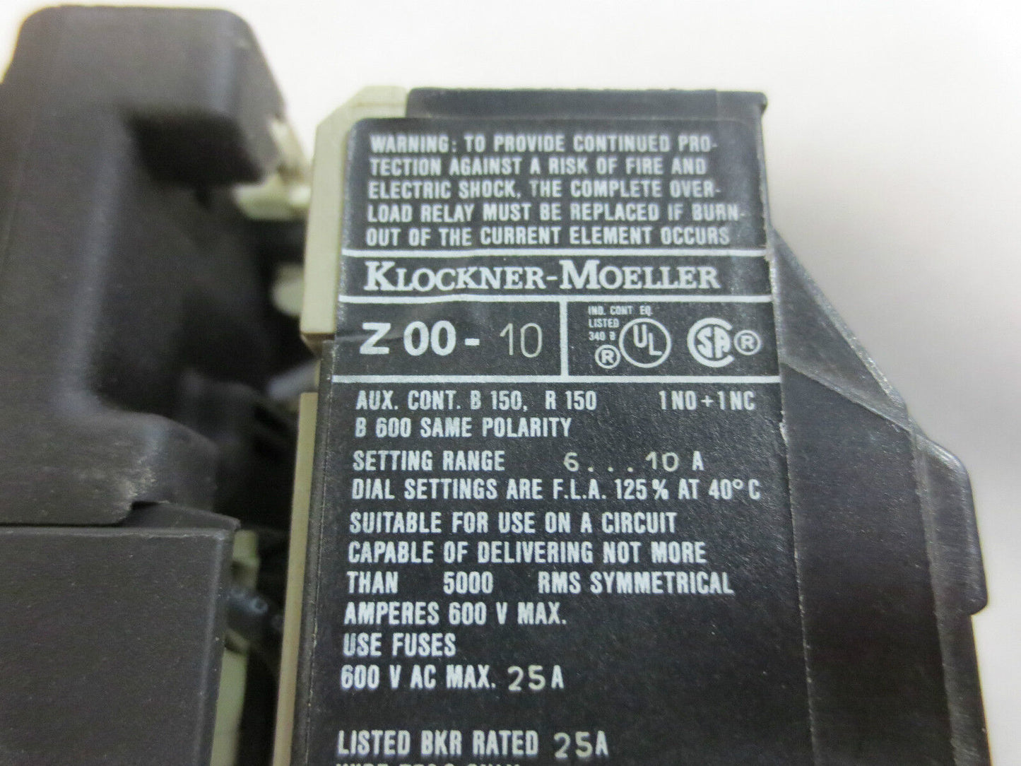 KLOCKNER-MOELLER DIL 00 M-10 + 22 DIL + Z 00-10 RELAY / CONTACTOR ASSEMBLY