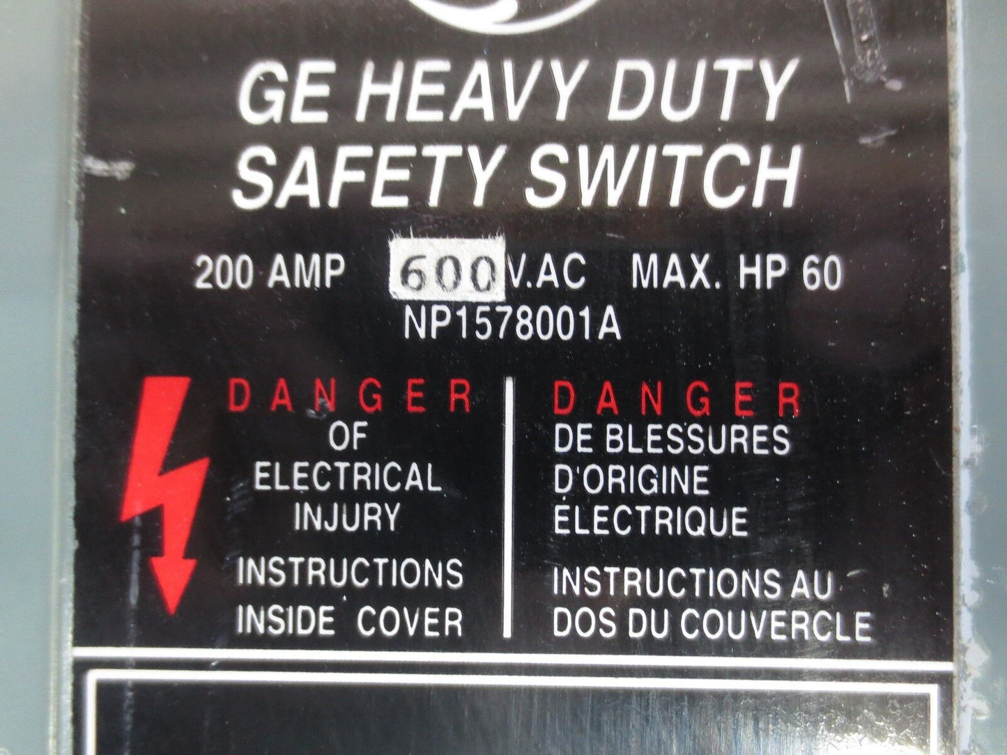 GEN. ELECTRIC NP1578001A / TH3364 HEAVY DUTY SAFETY SWITCH, 200A, 600V, MAX 60HP