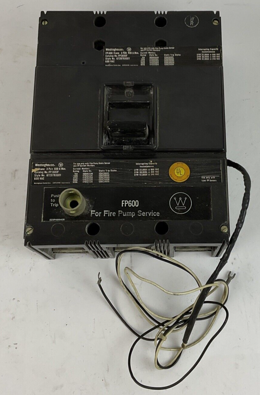 WESTINGHOUSE FP3600F CIRCUIT BREAKER 600A 600V 3POLE