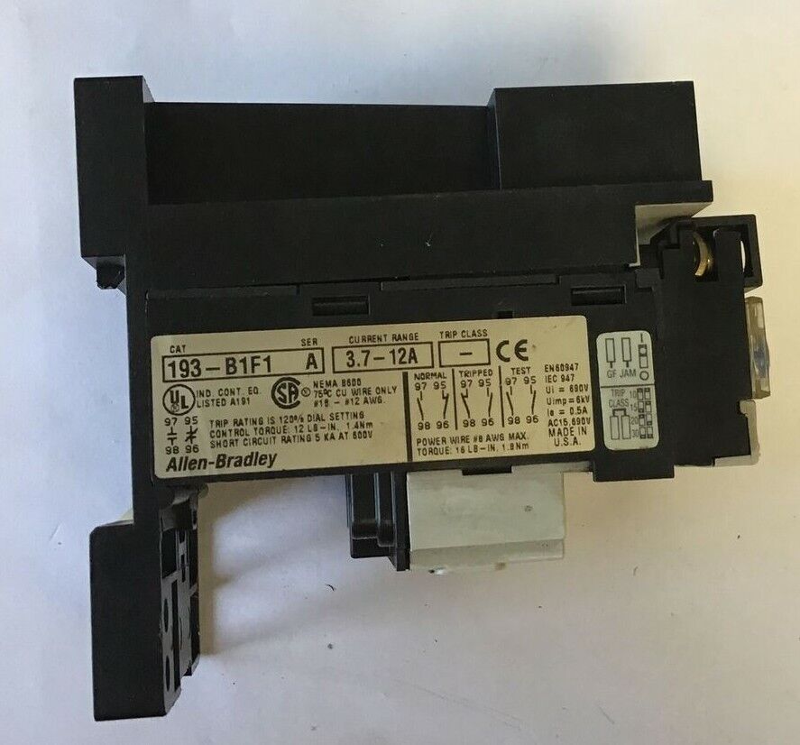 ALLEN BRADLEY 193-B1F1 SER.A W/ 193-BPM6 SER.A OVERLOAD RELAY 3.7-12A 600V