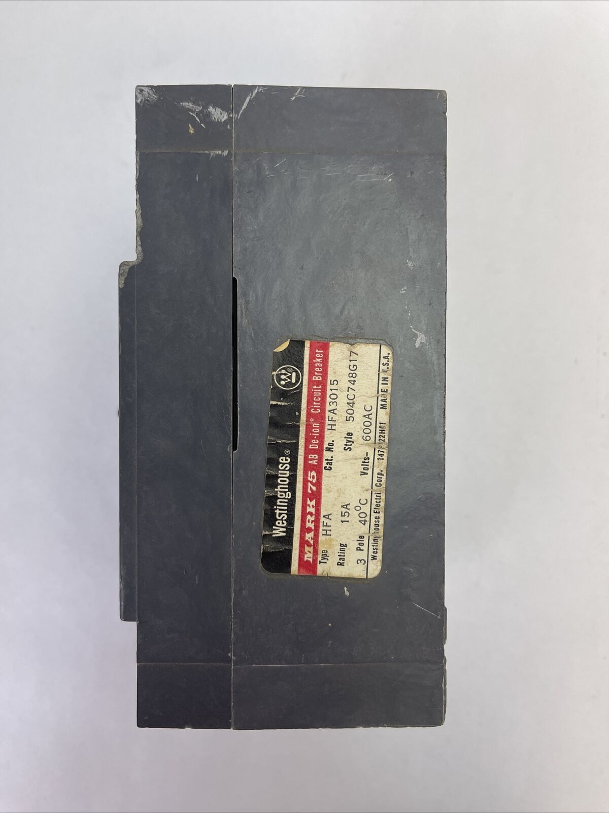 WESTINGHOUSE HFA3015 AB DE-ION CIRCUIT BREAKER 15AMP 3POLE 600VAC 504C748G17