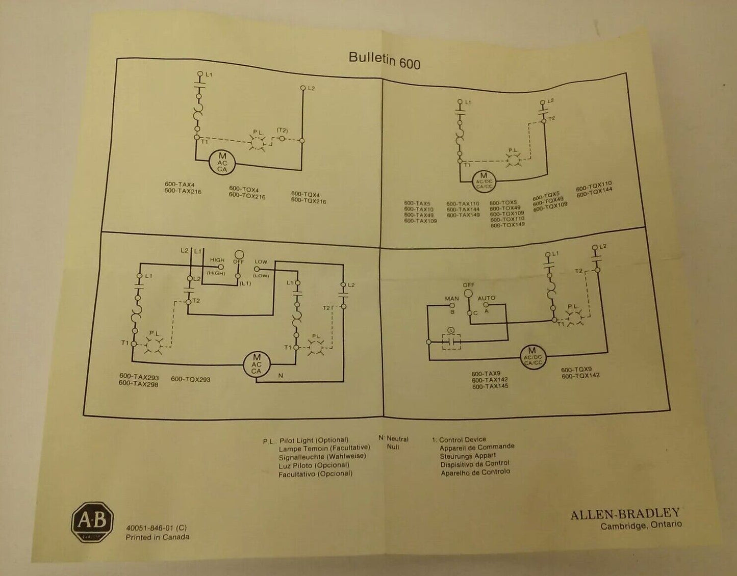 ALLEN BRADELY 600-TQX110 SER.B, MANUAL MOTOR STARTER 240V, NO KEY