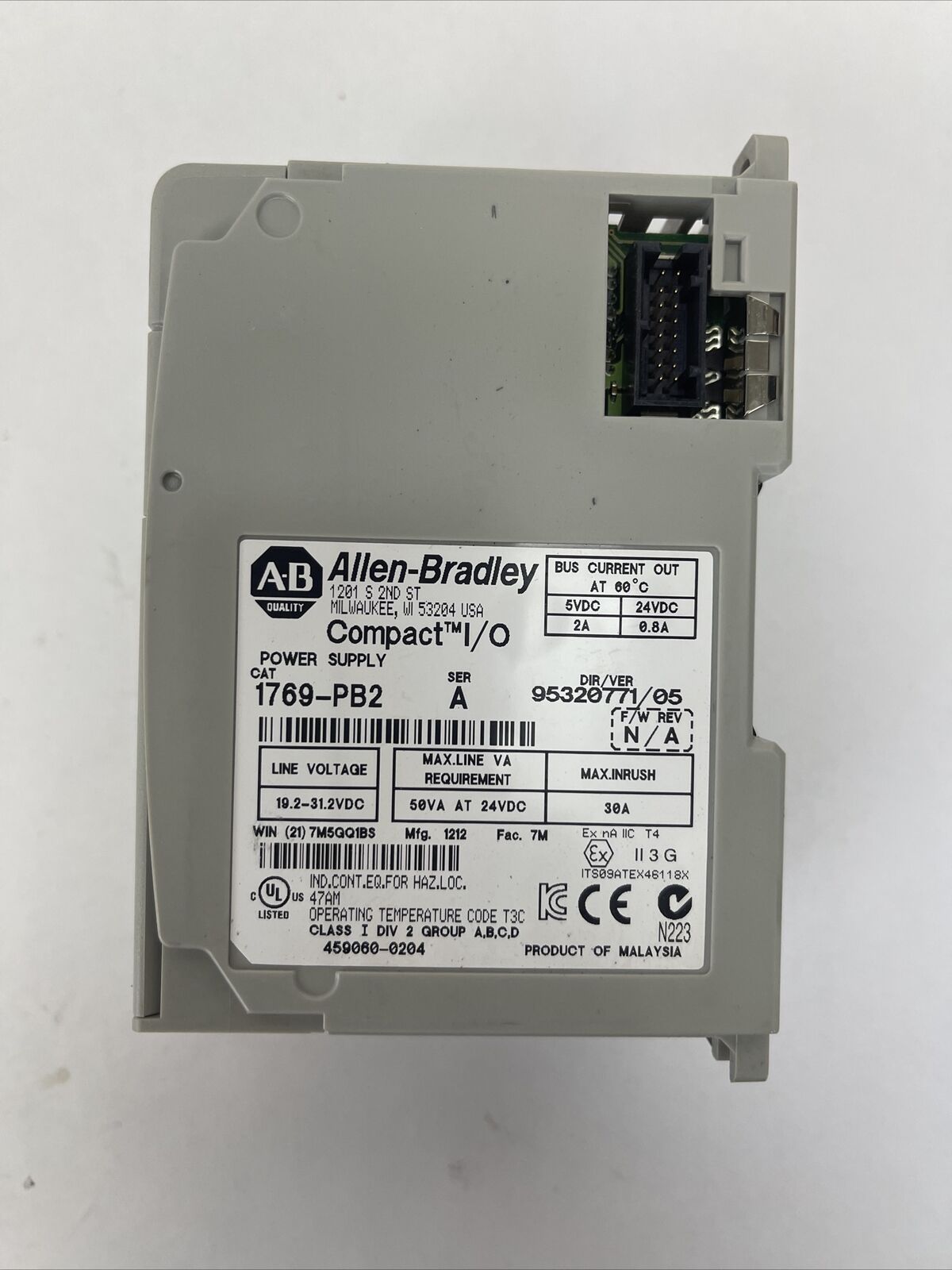 ALLEN BRADLEY 1769-PB2 SER A F/W REV N/A DIR/VER 95320771/05 COMPACT I/O POWER