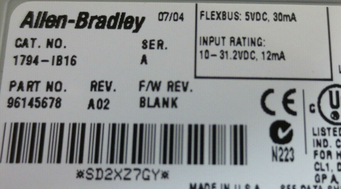 ALLEN-BRADLEY 1794-IB16 Ser. A FLEX I/O / 24VDC SINK INPUT / w/ 1794-TB3