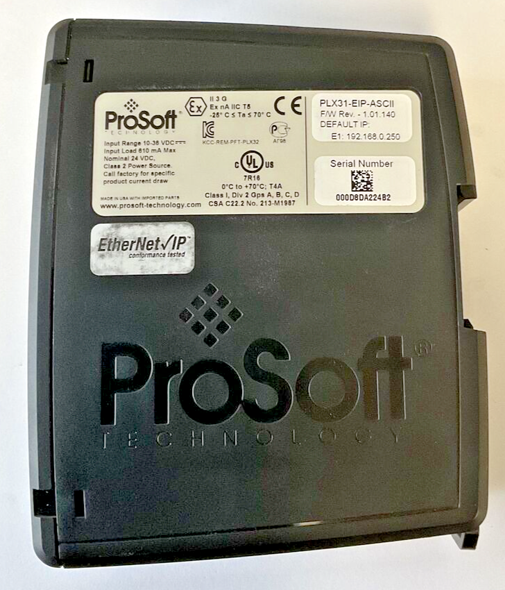 PROSOFT PLX31-EIP-ASCII COMMUNICATIONS MODULE F/W REV. 1.01.140 36VDC