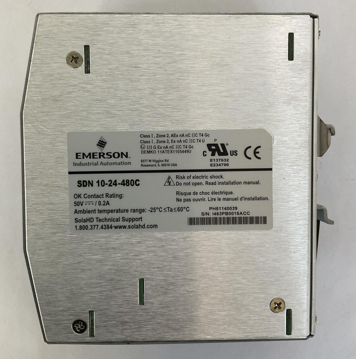 EMERSON SOLA SDN 10-24-480C POWER SUPPLY 380-480VAC 0.7A 24VDC 10A