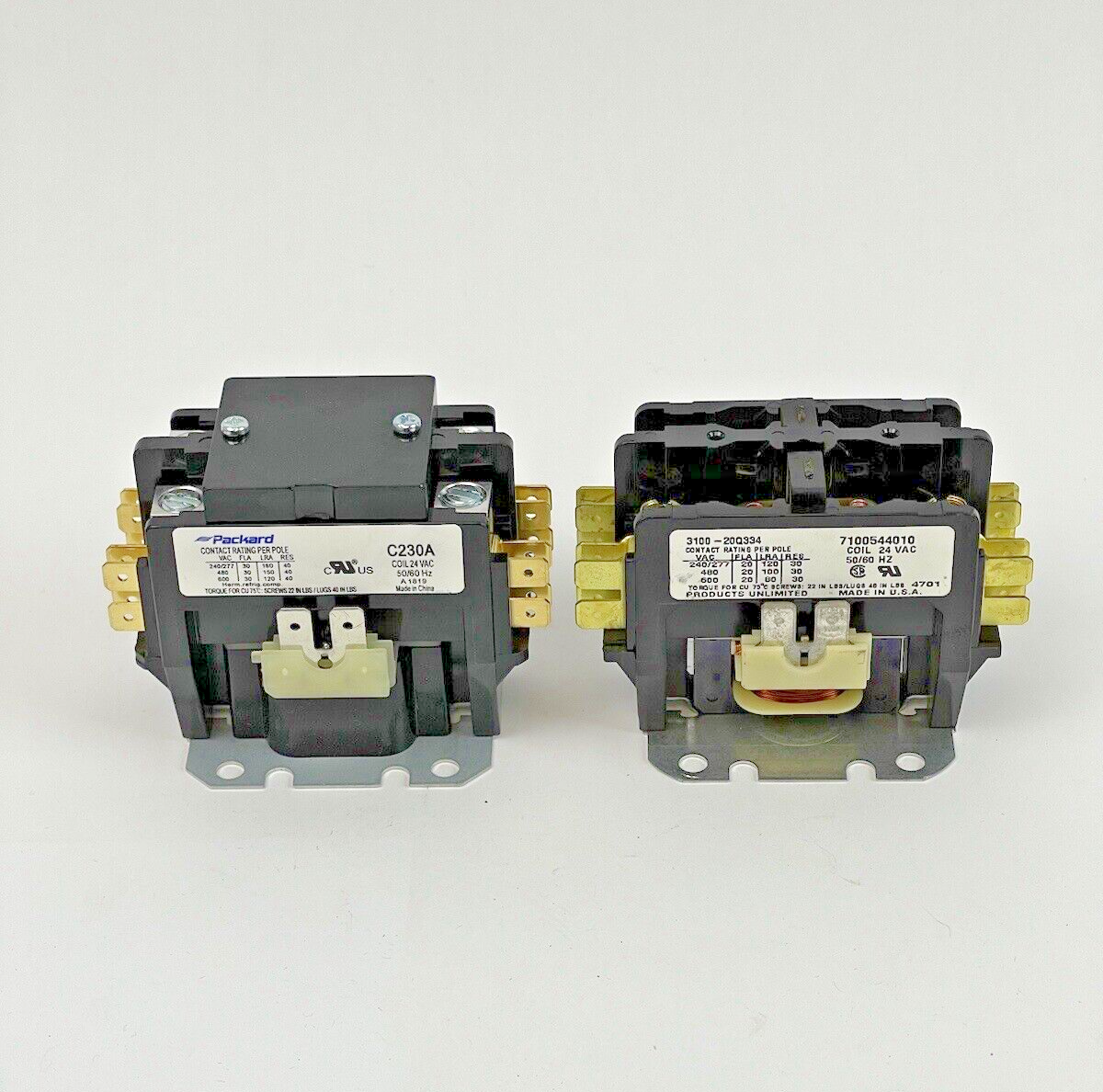 PACKARD *LOT OF 2* - C230A - DEFINITE PURPOSE CONTACTOR - 2 POLE, 30A, 24V 50/60