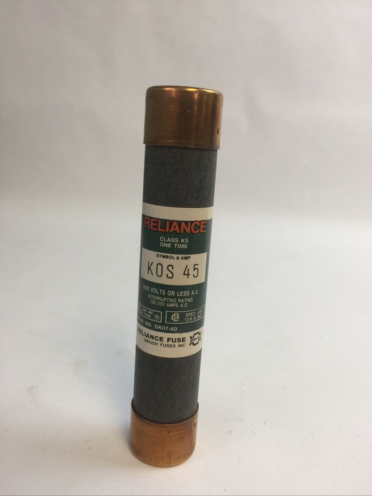 BRUSH/RELIANCE KOS45 CLASS K5 ONE TIME FUSE 45AMP 600VAC (BOX OF 10)
