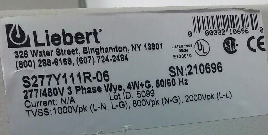 LIEBERT INTERCEPTOR SERIES SURGE SUPPRESSION S277Y111R-06 3PH 277/480V 50/60HZ