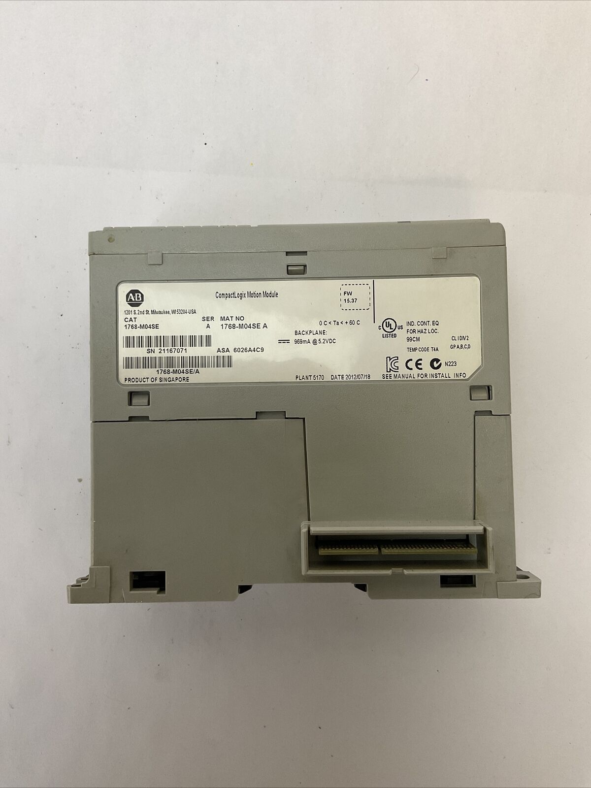ALLEN BRADLEY 1768-M04SE SER A FW 15.37 COMPACT LOGIX MOTION MODULE 969mA@5.2VDC