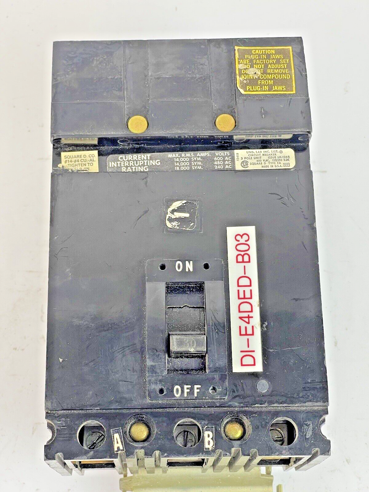 SQUARE D - LK-1265 - CIRCUIT BREAKER - 30 A, 600 VAC, 3 POLE - TYPE FA