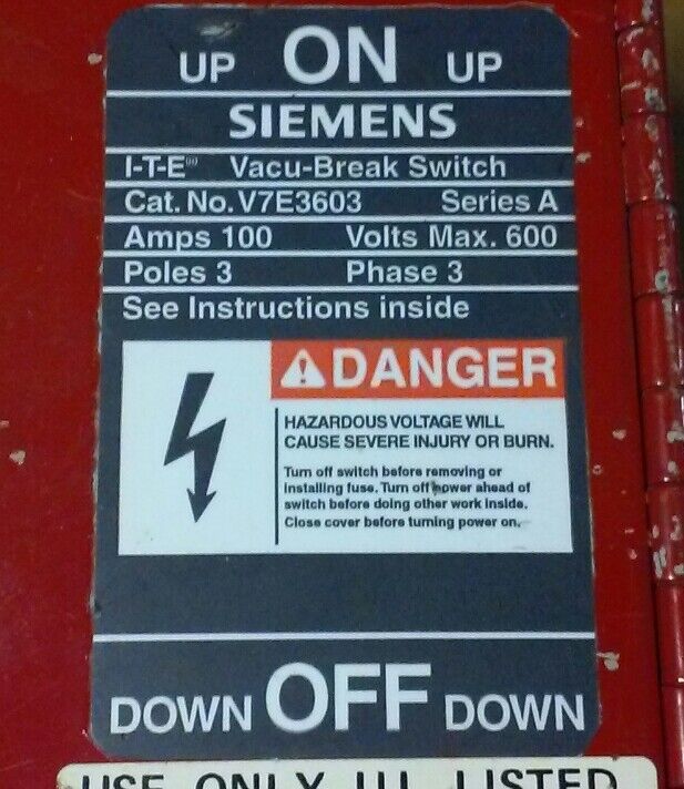 ITE / Siemens V7E3603 Fusible Panelboard Switch - 600V, 100 Amp, 3 Pole, 3 Phase