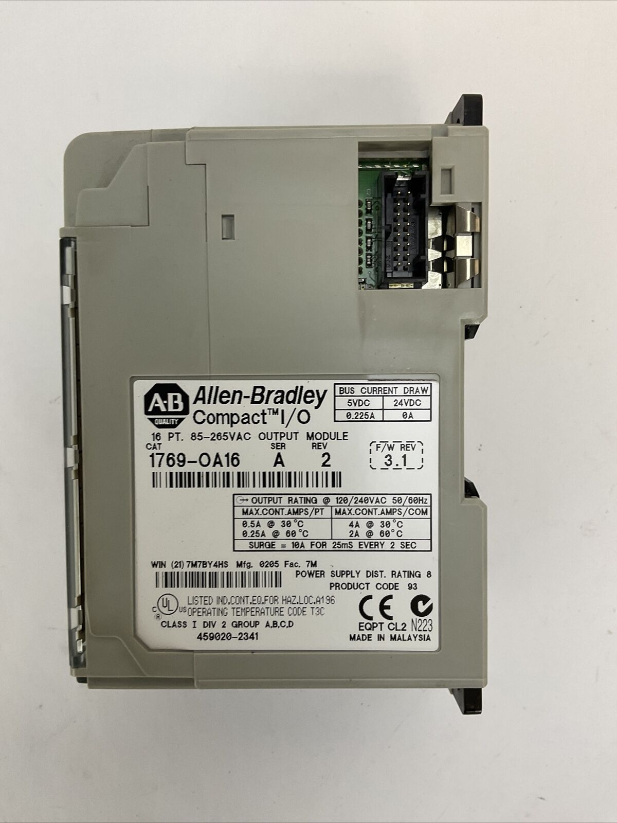 ALLEN BRADLEY 1769-OA16 SER A REV 2 F/W REV 3.1 16PT 85-265VAC OUTPUT MODULE