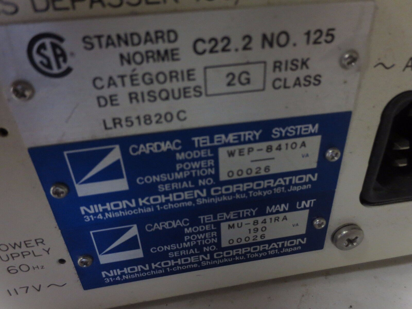 NIKON-KOHDEN MU-841RA + WEP-8410A CARDIAC TELEMETRY MONITOR - 190VA